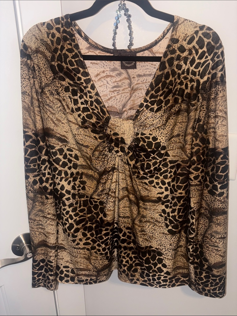 V-Neck Long Sleeve Animal Print Top